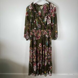 Fig and Flower Women’s Floral Boho Maxi Dress Green Size Large